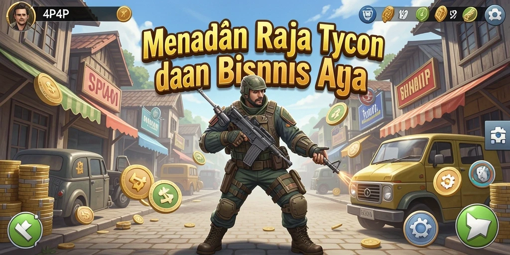 Screenshot gameplay 4P4P menampilkan grafis yang memukau dan interaksi bisnis yang dinamis.