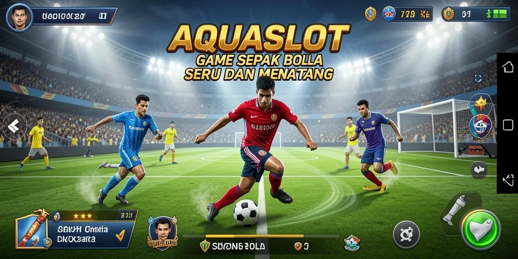 Tampilan gameplay <strong>AQUASLOT</strong> yang menampilkan aksi sepak bola seru.