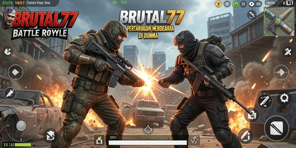 Tampilan menarik dari gameplay BRUTAL77 dalam pertarungan Battle Royale.