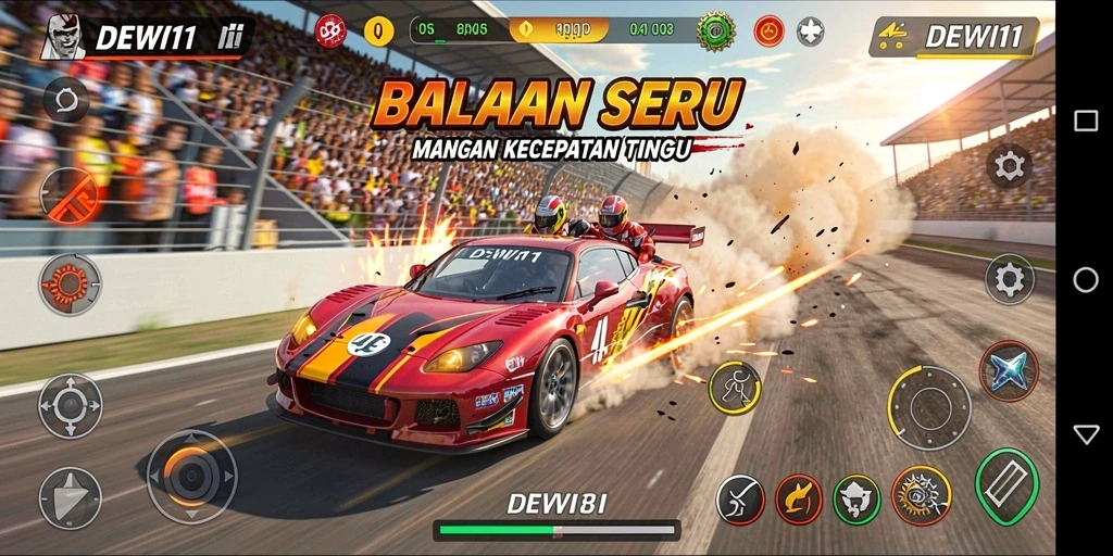 Tampilan menarik dari gameplay balapan DEWI11 yang mendebarkan.