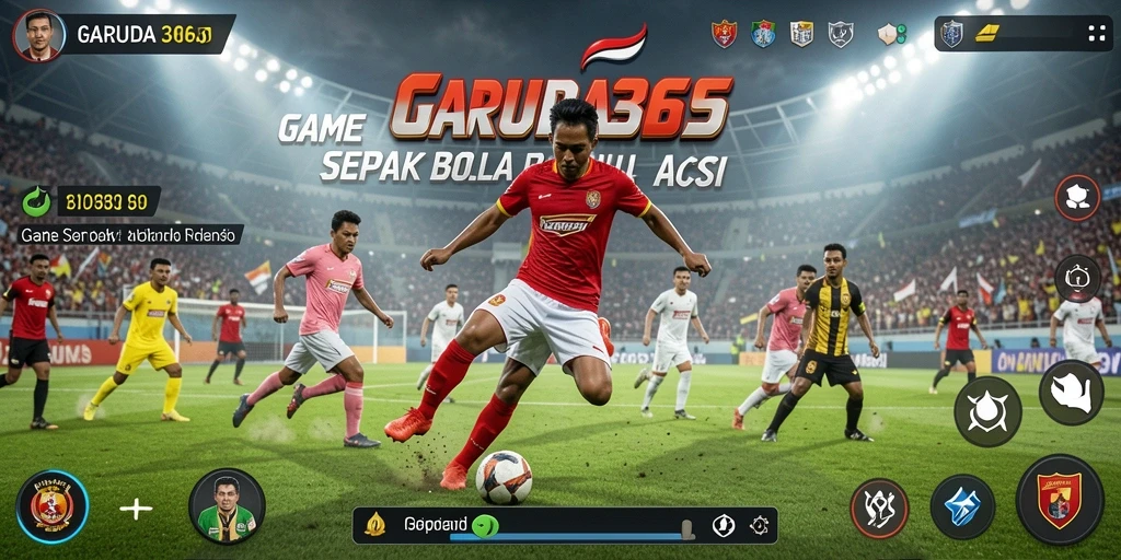 Screenshot utama GARUDA365 menampilkan aksi seru permainan sepak bola.