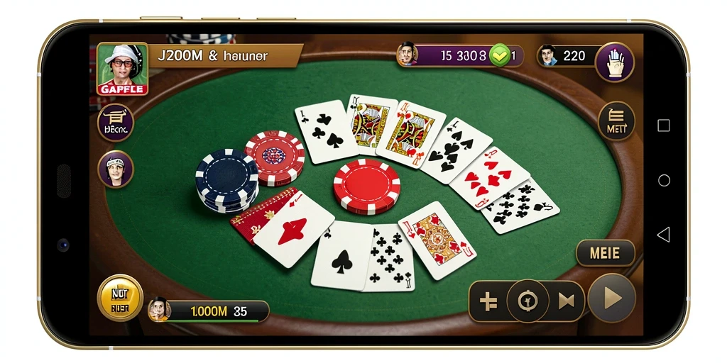 Screenshot utama J200M menampilkan gameplay Gaple yang seru dan interaktif.