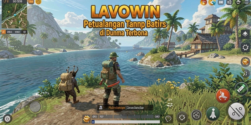 Screenshot gameplay LAVOWIN menampilkan eksplorasi dunia yang luas dan mendalam.