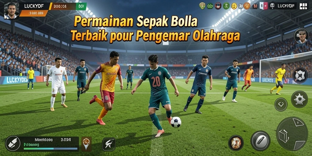 Screenshot gameplay LUCKYDF dengan aksi seru di lapangan sepak bola.