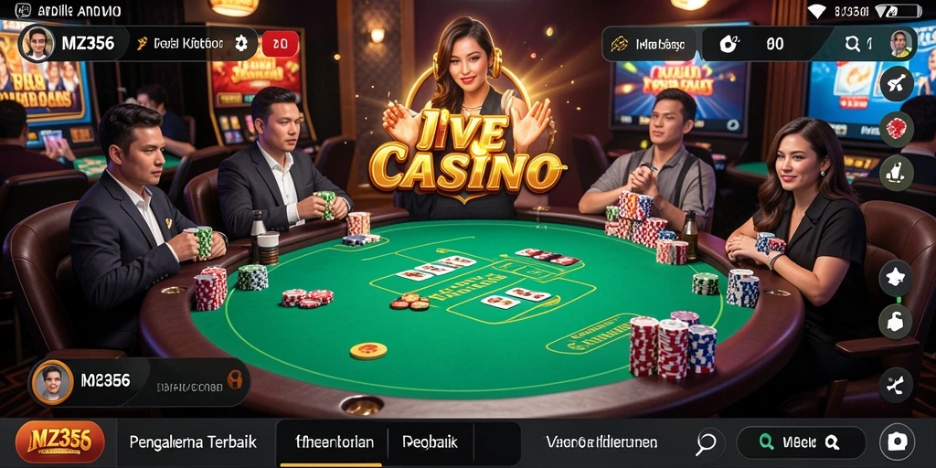 Screenshot gameplay MZ356 menunjukkan interaksi langsung dengan dealer dan permainan yang seru.