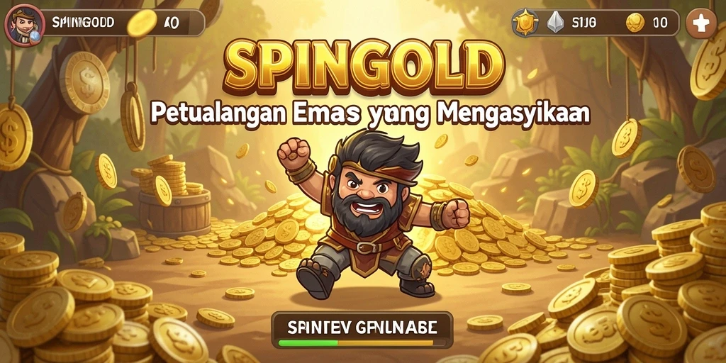 Tangkapan layar utama SPINGOLD menampilkan aksi petualangan yang mendebarkan.
