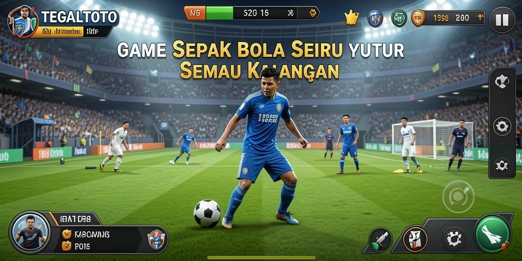 Tampilan gameplay TEGALTOTO dengan aksi sepak bola yang mendebarkan.
