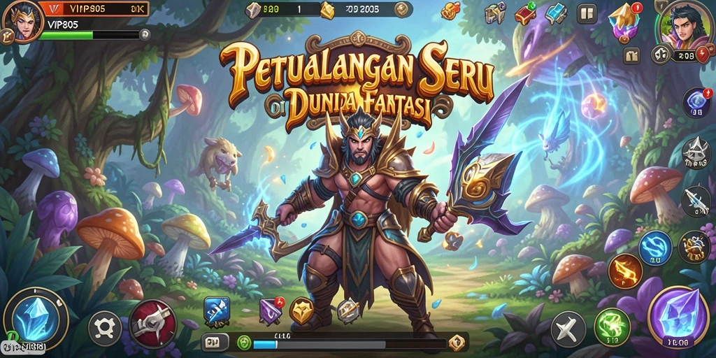 Screenshot menampilkan karakter utama dalam misi seru di hutan misterius.