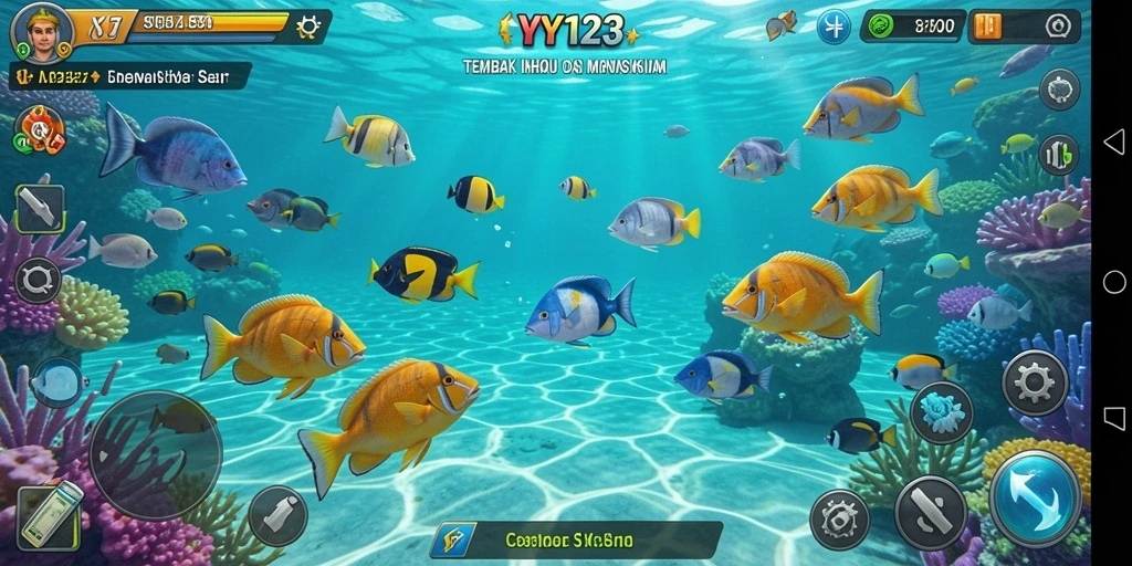 Tampilan gameplay menembak ikan yang seru dan penuh warna.